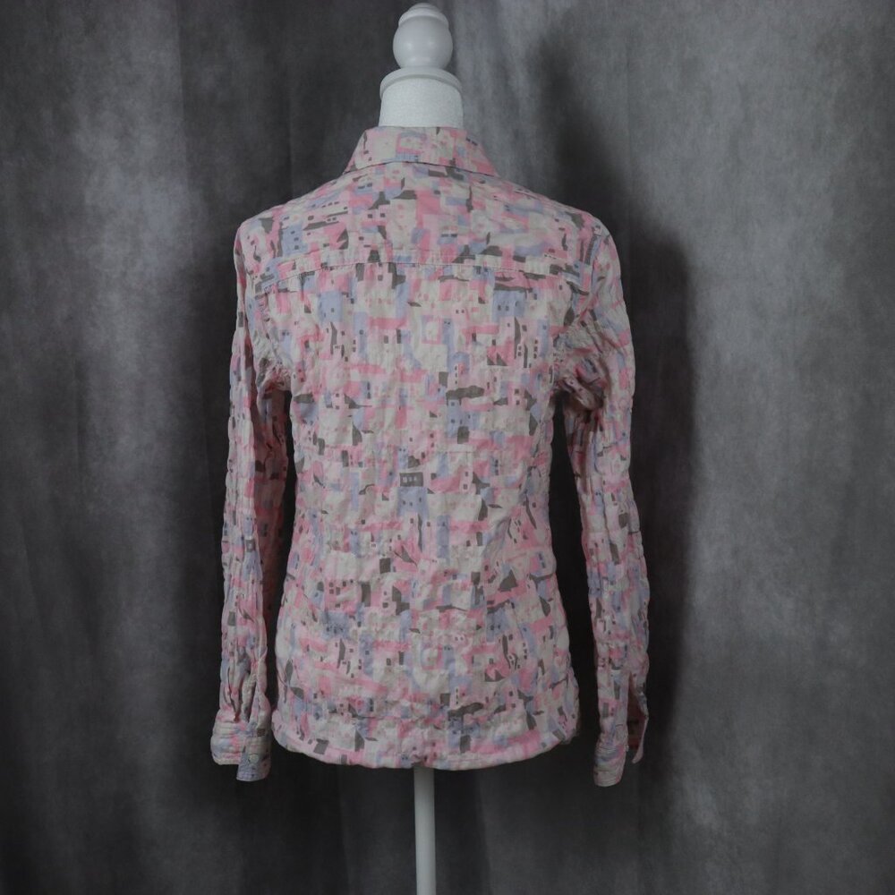 J Mclaughlin Top Womens XS Pink Printed Button Long Sleeve Blouse Preppy - Picture 4 of 12